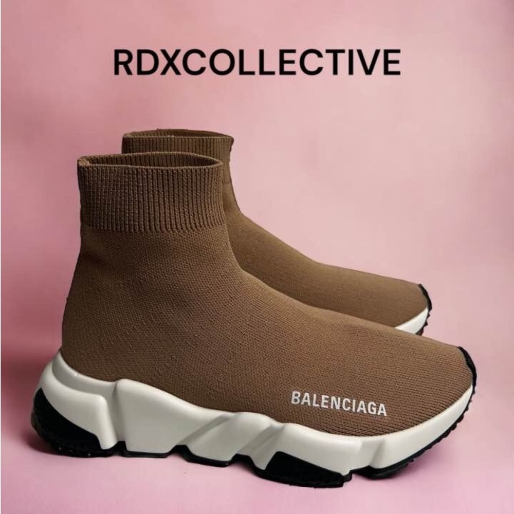 Balenciaga Speed Trainers Tan Brown White Sneaker Women Size 6 Runner Platform